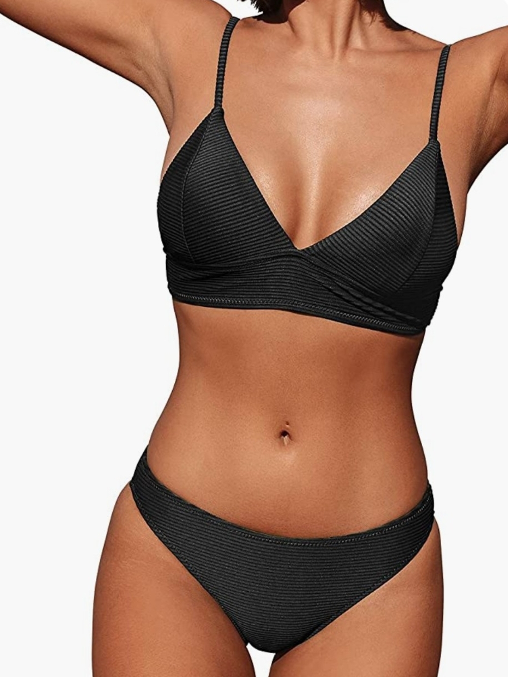 Cupshe Black Ribbed Triangle Bikini Set